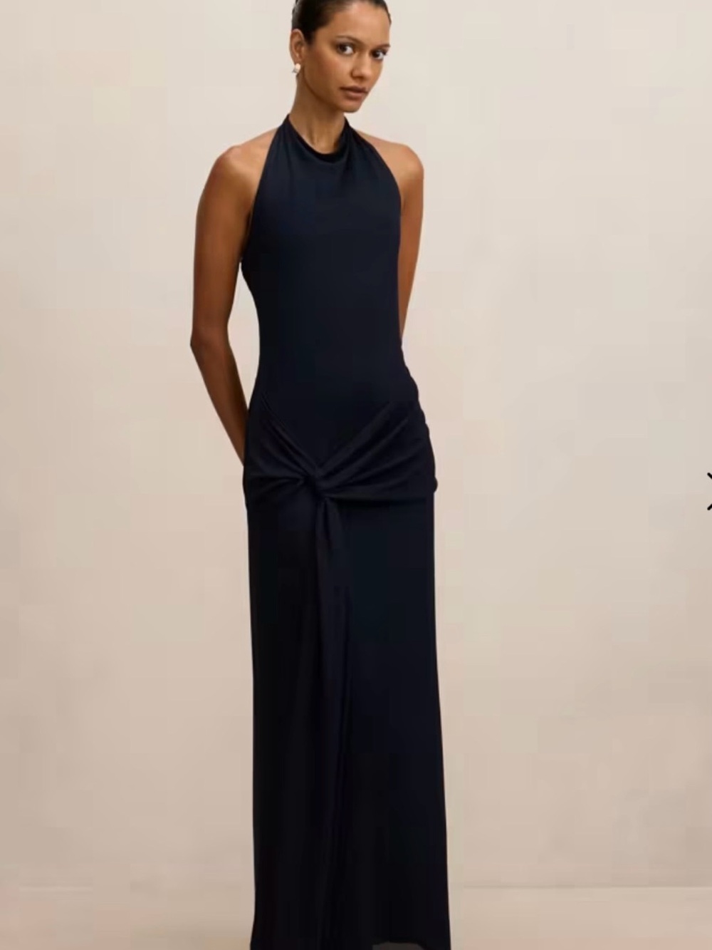 EverNew dark navy Halter Twist-Front Maxi Dress